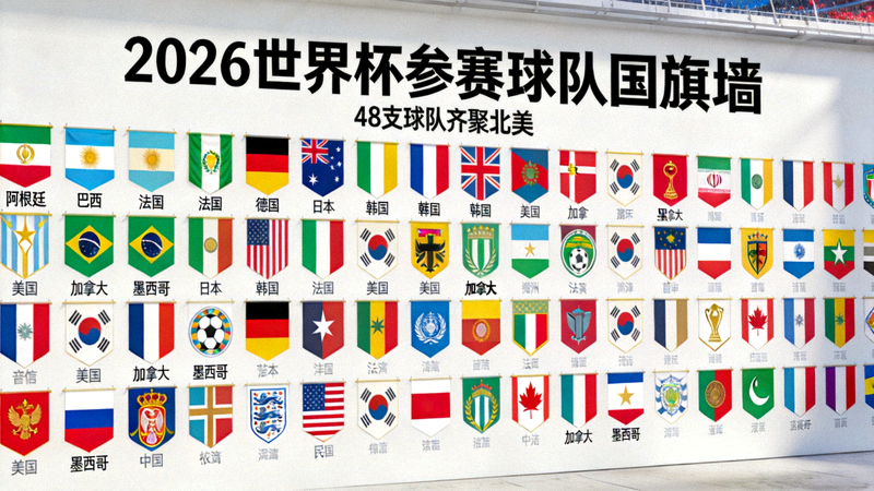2026世界杯48支参赛球队国旗展示墙
